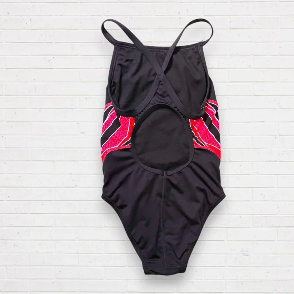 TYR Durafast Elite Red Swirl Black Diamondfit Swimsuit Phoenix Splice Size 28